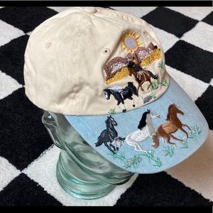 Gorgeous Vintage Embroidered Horse Baseball Hat